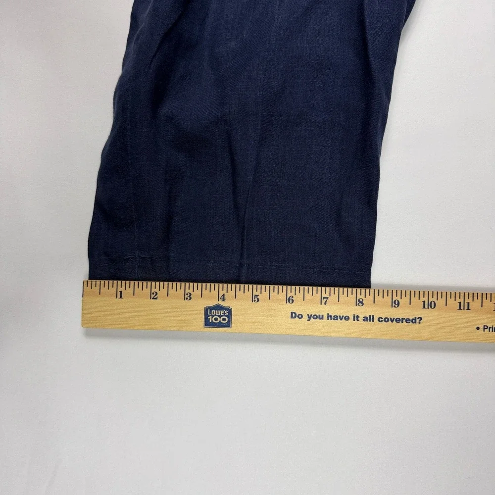 Ralph Lauren Navy Blue Linen Trousers Flat Front Mens Pants 44x26